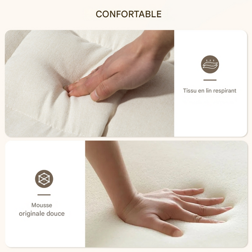 Fauteuil à bascule avec repose-pieds réglable et revêtement lin crème, 67 x 106-123 x 92cm