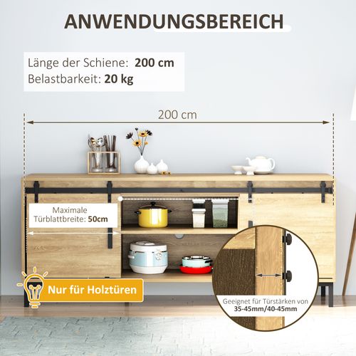 Kit De Quincaillerie Pour Portes Coulissantes Doubles 200 Cm En Acier Noir