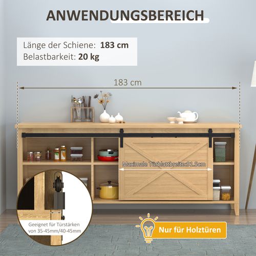 Kit De Quincaillerie Pour Porte Coulissante Simple 183 Cm Acier Noir