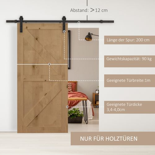 Schiebetürsystem Complet 200 Cm En Acier Pour Portes En Bois, Noir
