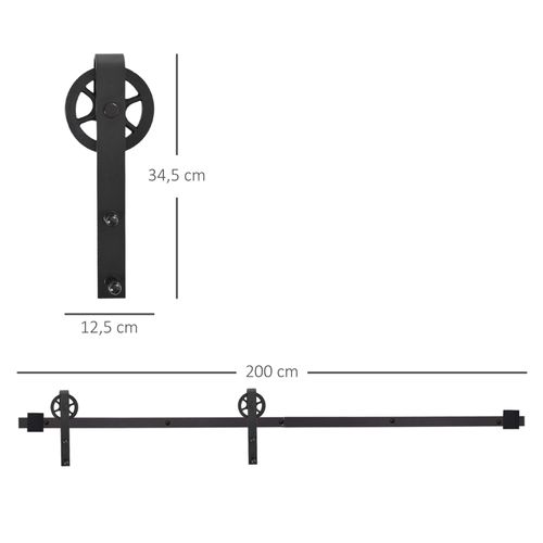Kit Complet Pour Porte Coulissante 200 Cm En Acier Carbone Noir