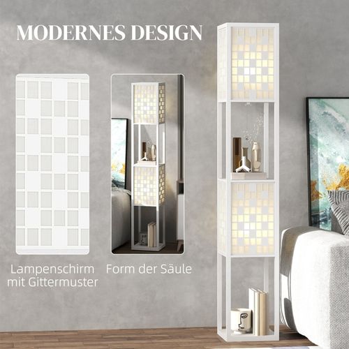 Lampadaire Sur Pied Avec Étagères Et Abat-jour En Grille, Blanc