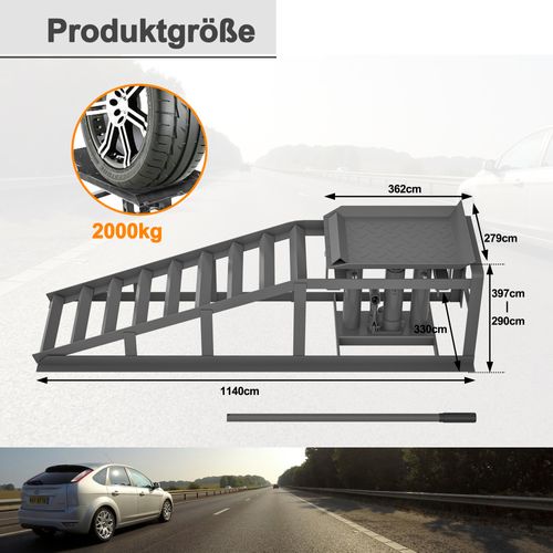 Lot De 2 Rampes De Levage Voiture Réglables En Acier 2000 Kg Gris