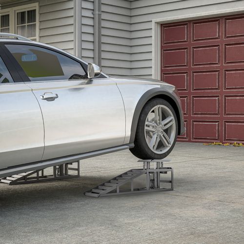 Lot De 2 Rampes De Levage Voiture Réglables En Acier 2000 Kg Gris