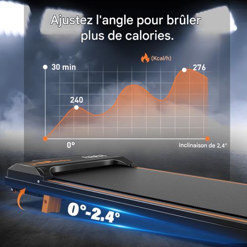 Tapis de marche compact inclinable 2,4° pour maison et bureau, silencieux LED, Télécommande