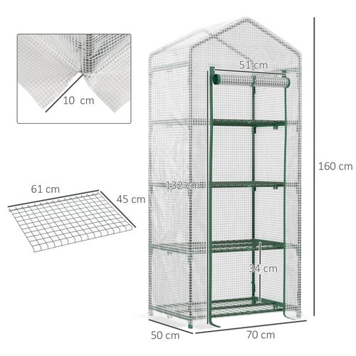 Mini Serre En Plastique Avec 4 Étagères 70x50x160 Cm Pour Balcon Et Jardin