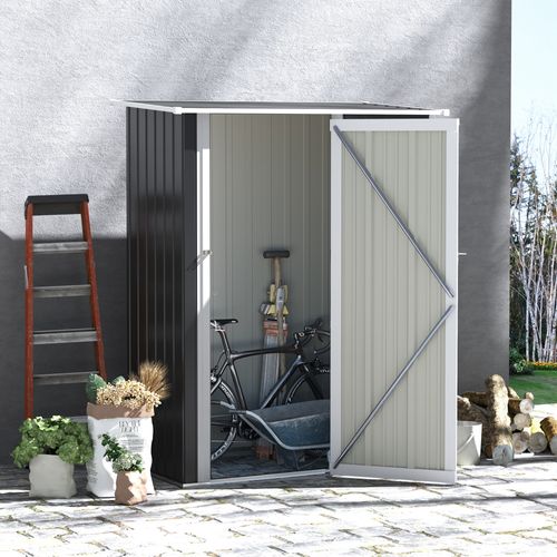 Abri De Jardin En Acier Avec Porte, 142x84x189 Cm, Gris Foncé