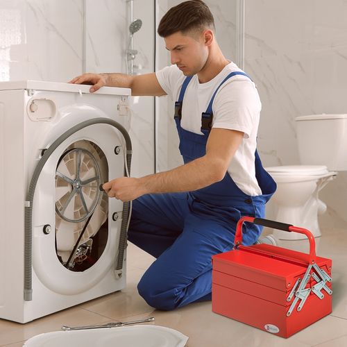 Coffret à Outils Rouge 5 Compartiments Pliables En Acier 45x22,5x34,5 Cm