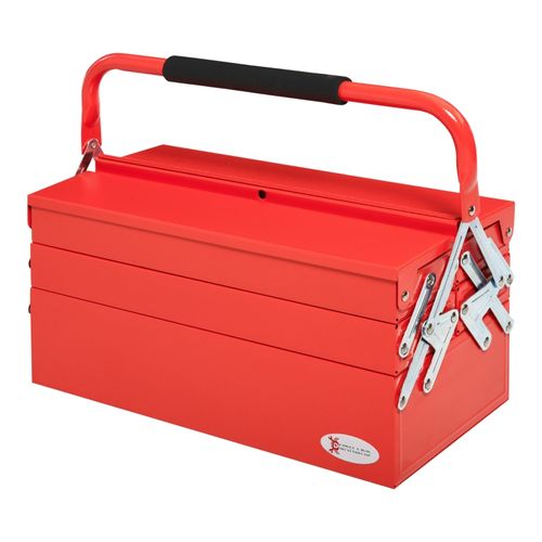 Coffret à Outils Rouge 5 Compartiments Pliables En Acier 45x22,5x34,5 Cm