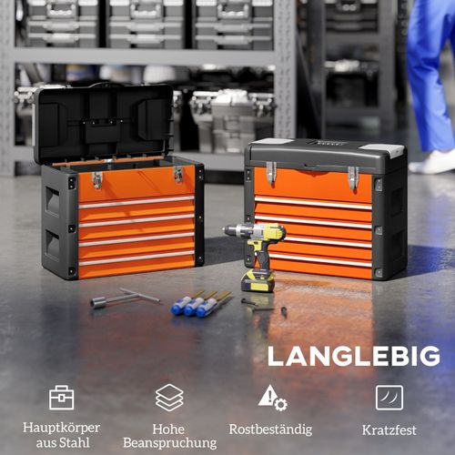 Coffret à Outils Orange 4 Tiroirs Avec Plateau Et Compartiments 49,7x25,3x40,7 Cm