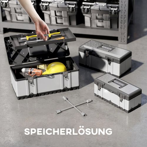 Set De 3 Boîtes à Outils En Acier Inoxydable Avec Plateau Amovible, Noir Et Argent