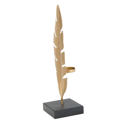 Bougeoir Décoratif Feuille Dorée Sur Base Noire 34 Cm