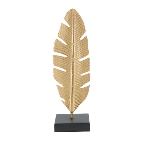 Bougeoir Décoratif Feuille Dorée Sur Base Noire 34 Cm