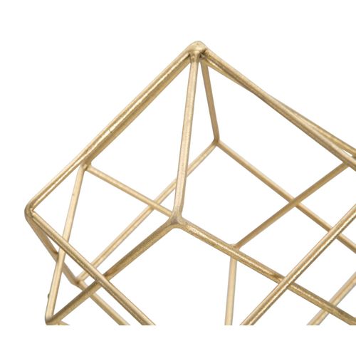 Sculpture Décorative Cube Géométrique Métal Doré Socle Marbre 41,5 Cm