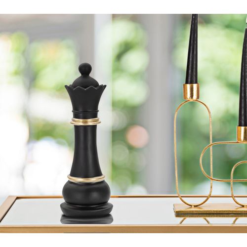 Sculpture Décorative Reine D’échecs Métal Noir Et Doré 25,5 Cm