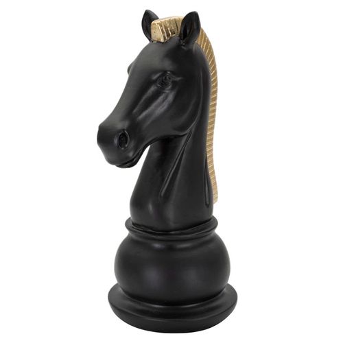 Sculpture Décorative Cavalier D’échecs Métal Noir Et Doré 19 Cm