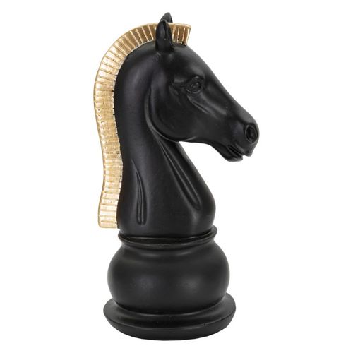 Sculpture Décorative Cavalier D’échecs Métal Noir Et Doré 19 Cm