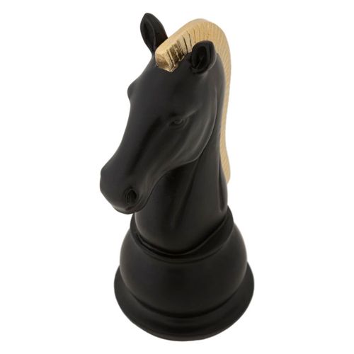 Sculpture Décorative Cavalier D’échecs Métal Noir Et Doré 19 Cm