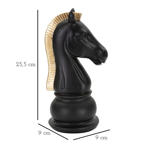 Sculpture Décorative Cavalier D’échecs Métal Noir Et Doré 19 Cm