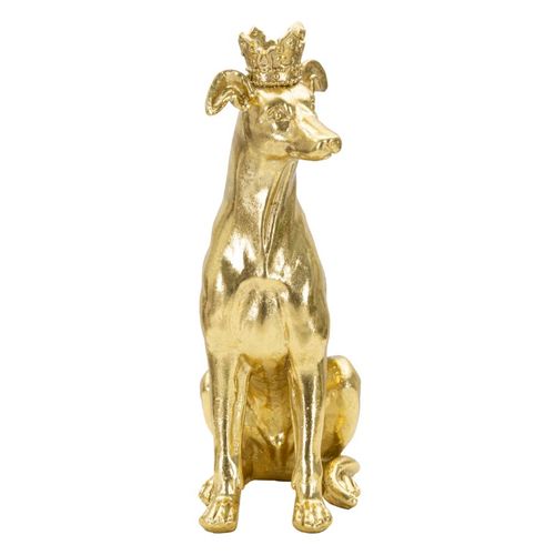 Sculpture Décorative Chien Assis Doré Avec Couronne Élégante 33 Cm