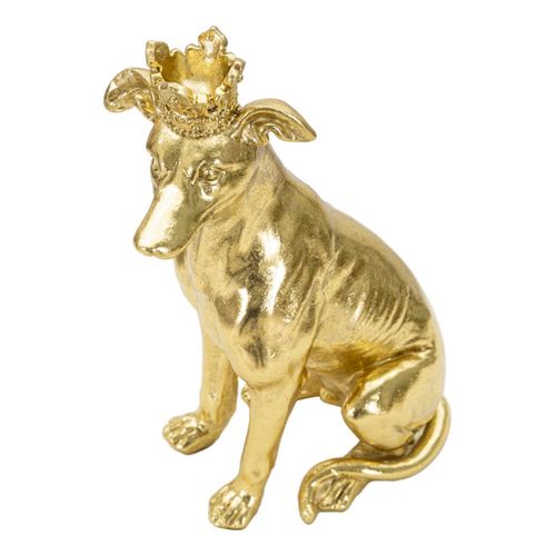 Sculpture Décorative Chien Assis Doré Avec Couronne Élégante 33 Cm