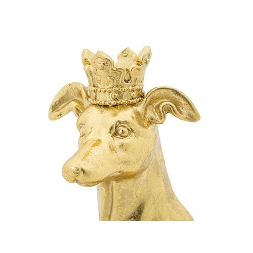 Sculpture Décorative Chien Assis Doré Avec Couronne Élégante 33 Cm