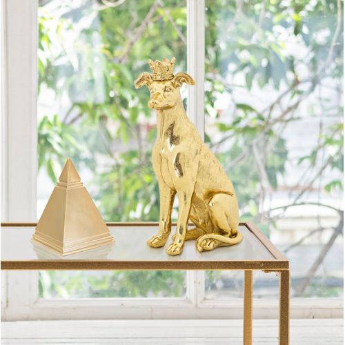 Sculpture Décorative Chien Assis Doré Avec Couronne Élégante 33 Cm