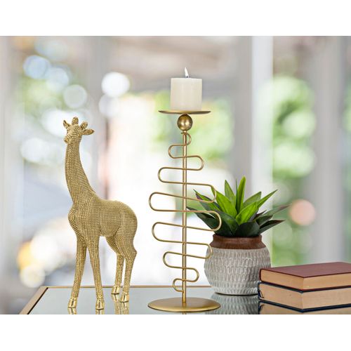 Sculpture Girafe Debout Métal Doré Motif Élégant 40 Cm