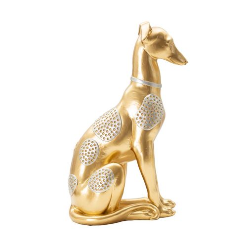 Statue Chien Assis Doré Avec Décorations Argentées 29 Cm