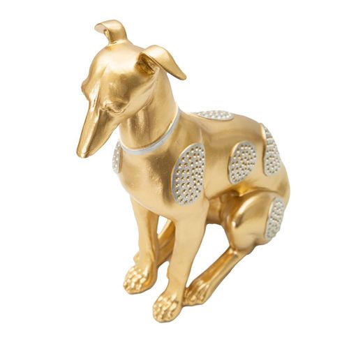 Statue Chien Assis Doré Avec Décorations Argentées 29 Cm