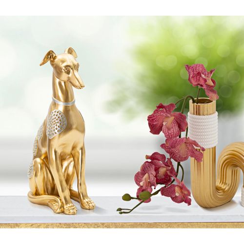 Statue Chien Assis Doré Avec Décorations Argentées 29 Cm