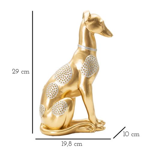 Statue Chien Assis Doré Avec Décorations Argentées 29 Cm