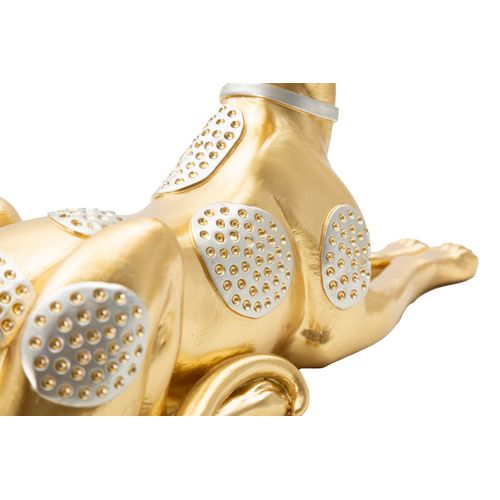 Statue Chien Couché Doré Avec Décorations Argentées 32 Cm