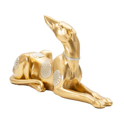 Statue Chien Couché Doré Avec Décorations Argentées 32 Cm