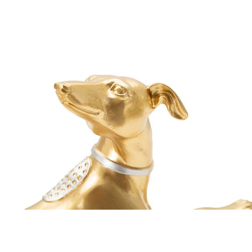 Statue Chien Couché Doré Avec Décorations Argentées 32 Cm