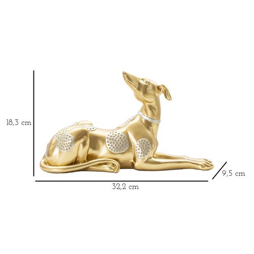 Statue Chien Couché Doré Avec Décorations Argentées 32 Cm