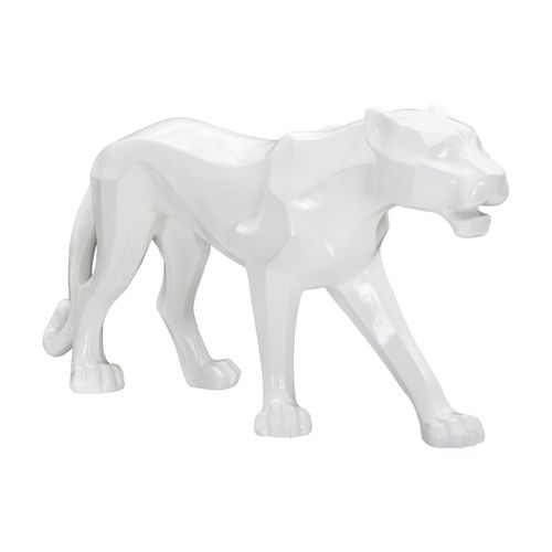Statue Panthère Blanche Design Cubiste 70 Cm