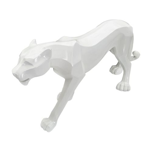 Statue Panthère Blanche Design Cubiste 70 Cm
