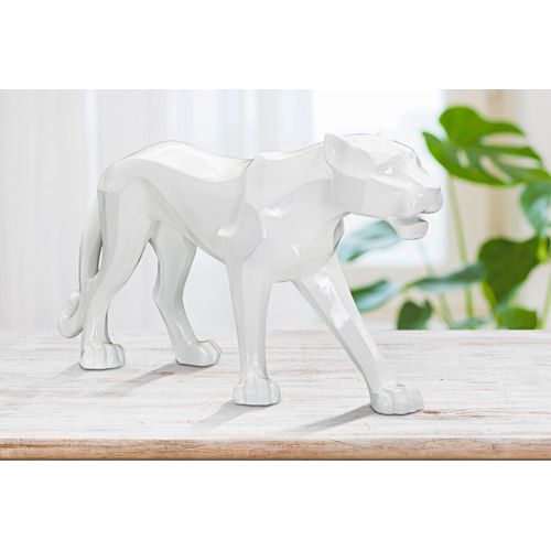 Statue Panthère Blanche Design Cubiste 70 Cm