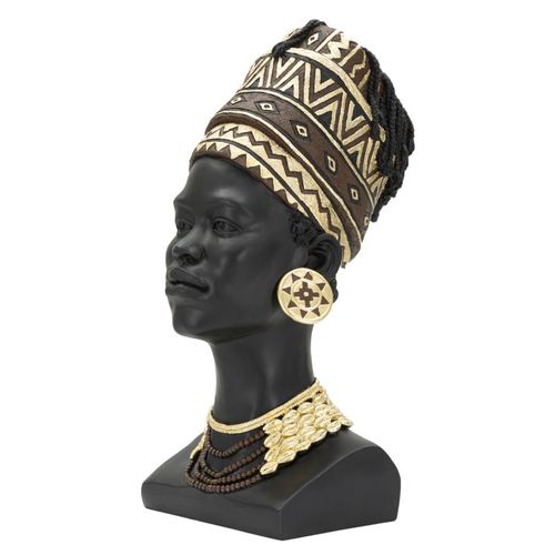 Statue Tête Femme Massai Avec Bijoux 45 Cm