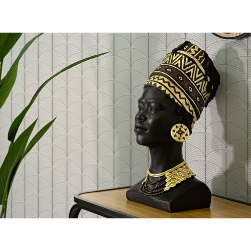Statue Tête Femme Massai Avec Bijoux 45 Cm