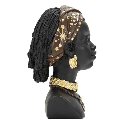 Statue Tête Femme Massai Avec Bijoux 30 Cm