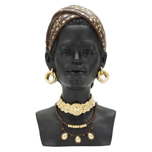 Statue Tête Femme Massai Avec Bijoux 30 Cm