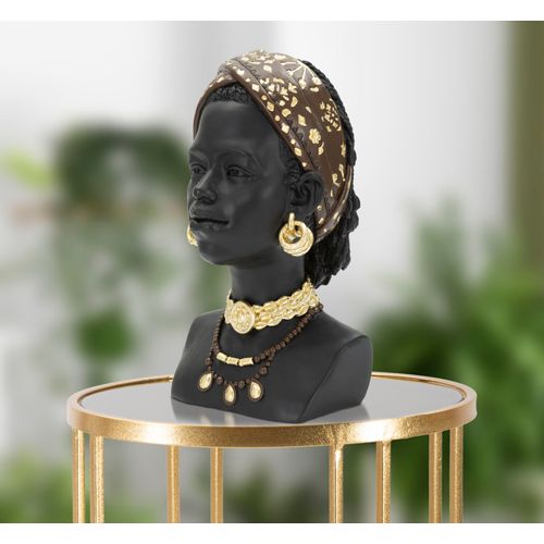 Statue Tête Femme Massai Avec Bijoux 30 Cm