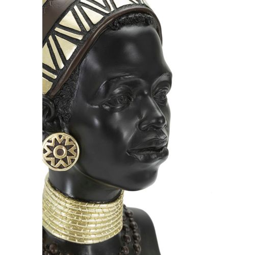 Statue Tête Femme Massai Avec Bijoux Et Coiffe 38,5 Cm