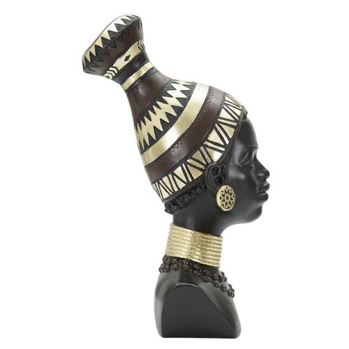 Statue Tête Femme Massai Avec Bijoux Et Coiffe 38,5 Cm