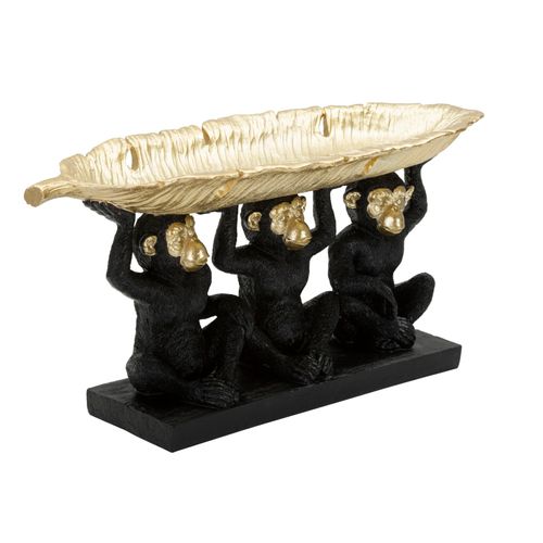 Statuette Trois Singes Avec Feuille Dorée 43 Cm