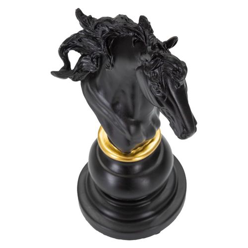 Cavalier D'échecs Noir Et Doré Décoratif Pour Salon Et Bureau 27 Cm