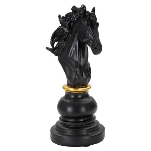 Cavalier D'échecs Noir Et Doré Décoratif Pour Salon Et Bureau 27 Cm
