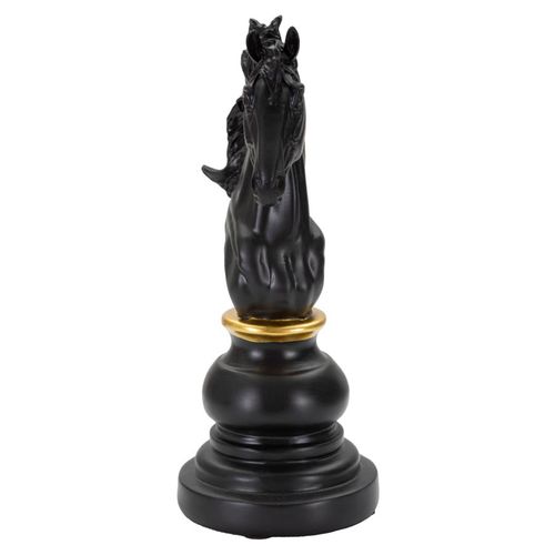 Cavalier D'échecs Noir Et Doré Décoratif Pour Salon Et Bureau 27 Cm